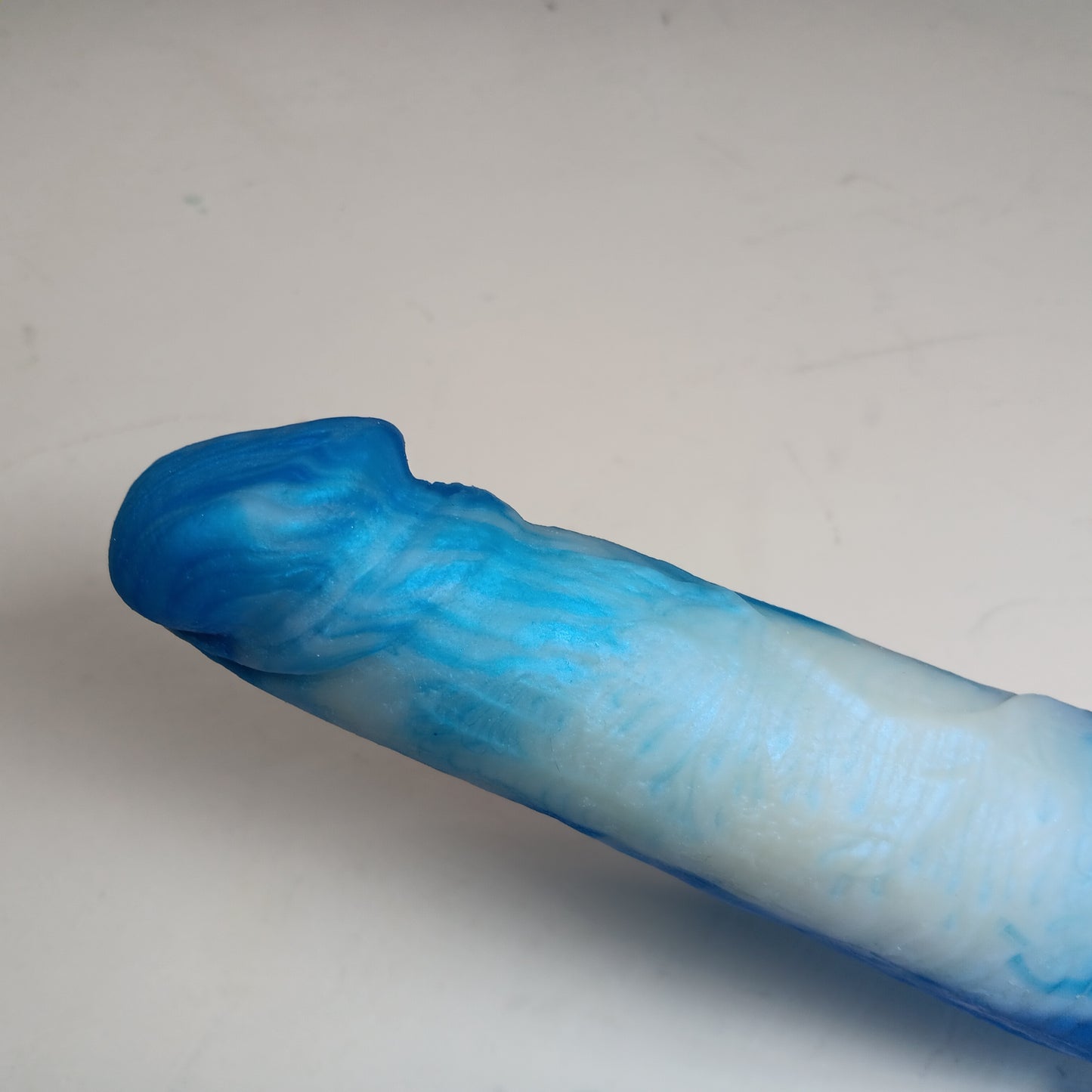 Shimmery Blue and Silver Unique B.J. Suction Dildo