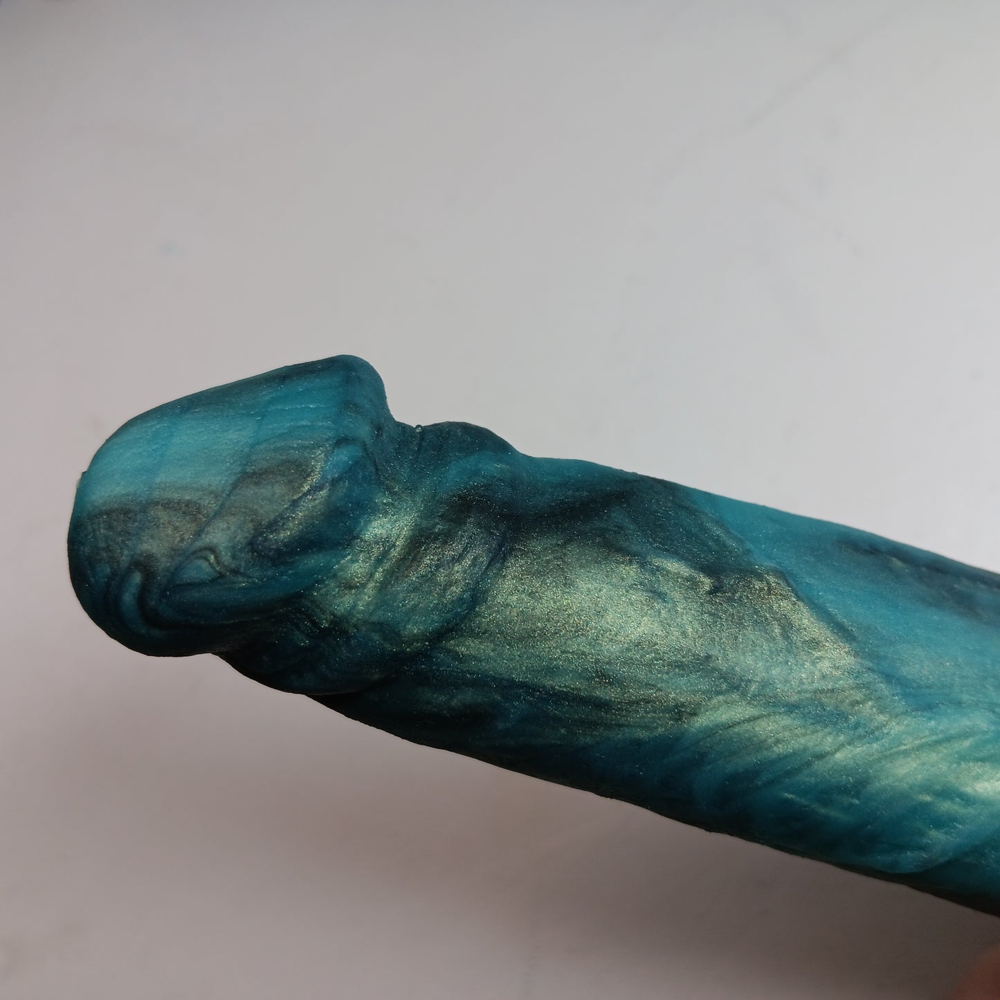 Shimmery Green and Black Unique B.J. Suction Dildo