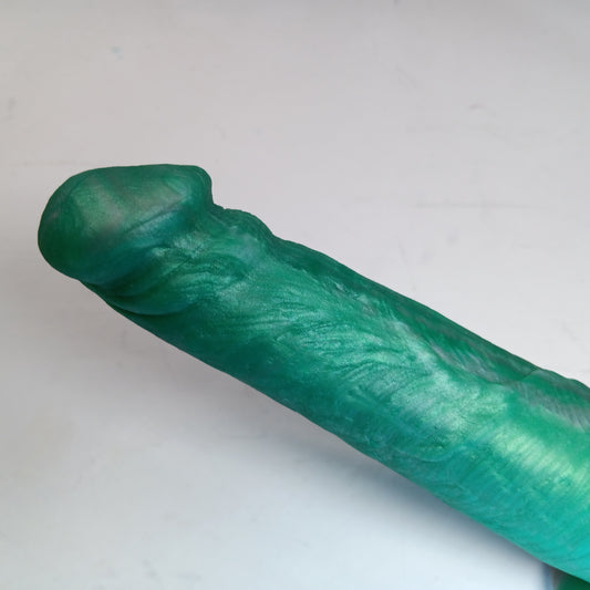 Green Silver Shimmer Unique B.J. Suction Dildo