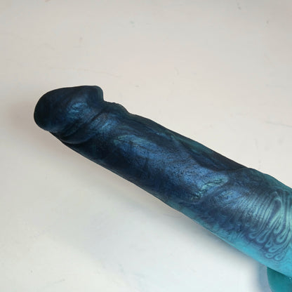 Shimmery Green Blue Black Unique B.J. Suction Dildo