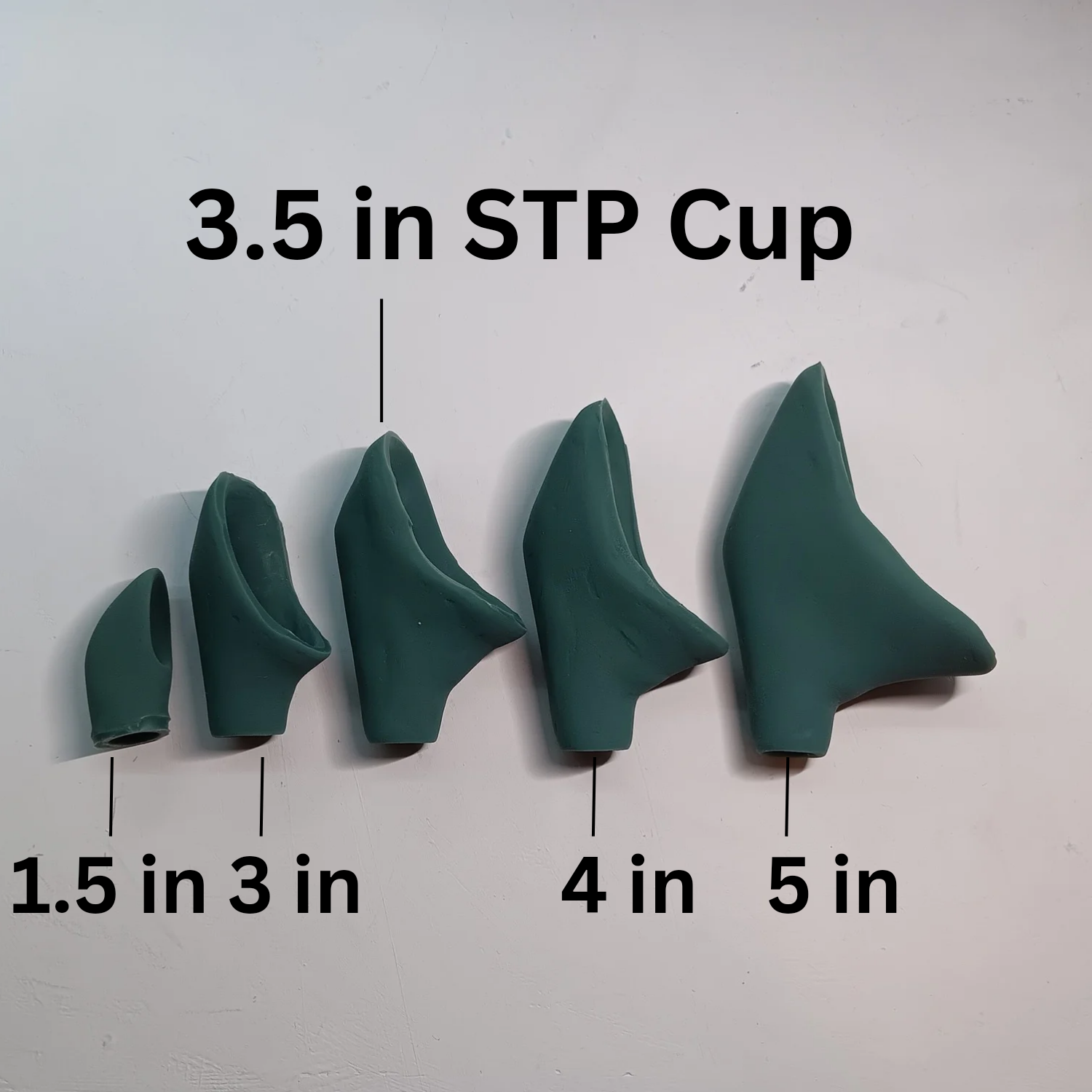 Photo showing 5 sizes of STP Cups