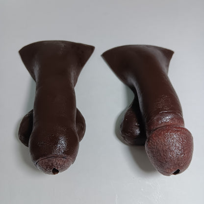4 inch STP Skins for FtM realistic prosthetic demonstrating the difference in style choice circumcised and uncircumcised.