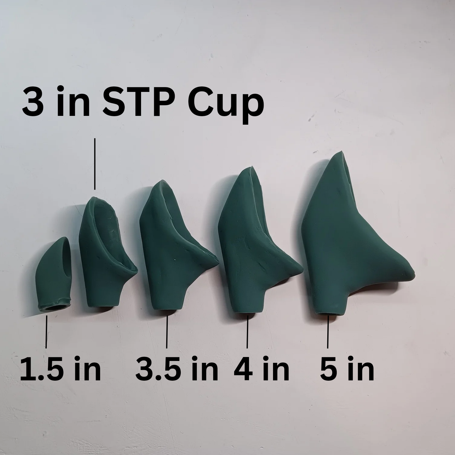 Image with 5 STP Cups in different sizes lined up