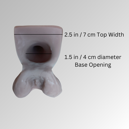 Measurements of the inside of the suction base of the 7 inch Action Toy.  
Top width- 2.5 inches (7 cm)  
Suction opening in the base-  1.5 in (4 cm) diameter.