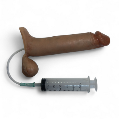 7 inch B.J. E.J. Action Toy by Number One Laboratory on white background with included syringe.