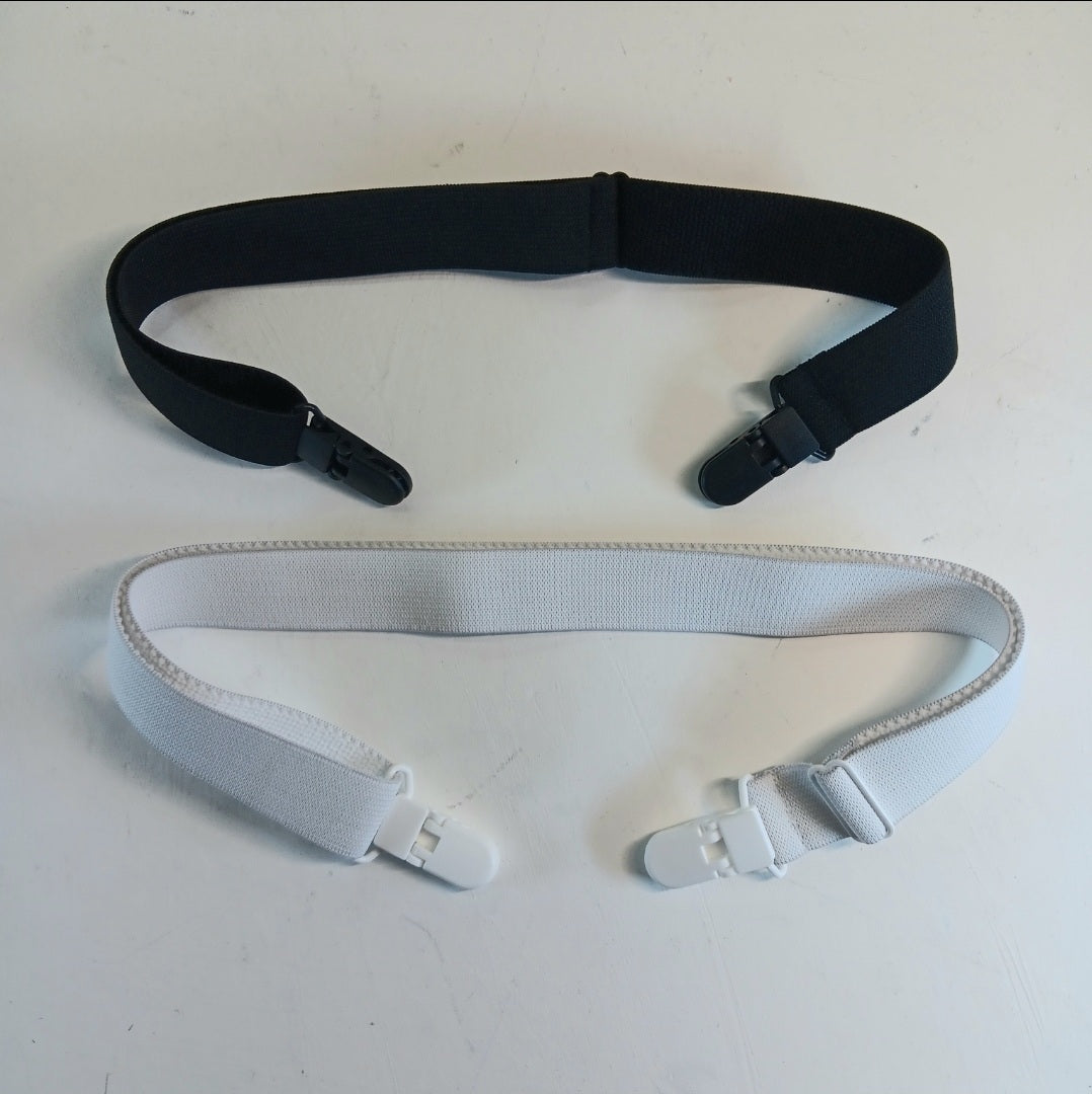One black and one white Adjustable Clip-In waistband harness by Number One Laboratory on a white background.