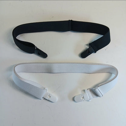 One black and one white Adjustable Clip-In waistband harness by Number One Laboratory on a white background.