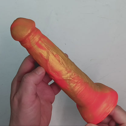 Neon Orange and Gold B.J. Suction Dildo