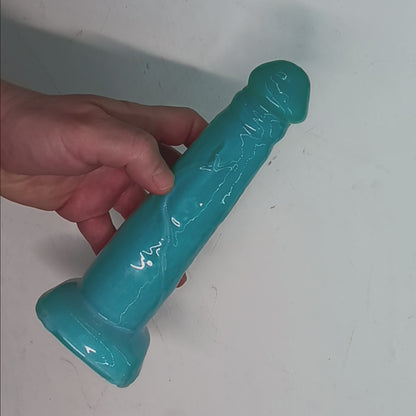 High-Gloss Shimmer Green-Blue Unique B.J. Suction Dildo