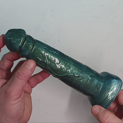 High-Gloss Unique Green Shimmer B.J. Suction Dildo