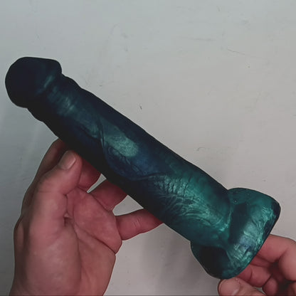 Shimmery Green Blue Black Unique B.J. Suction Dildo