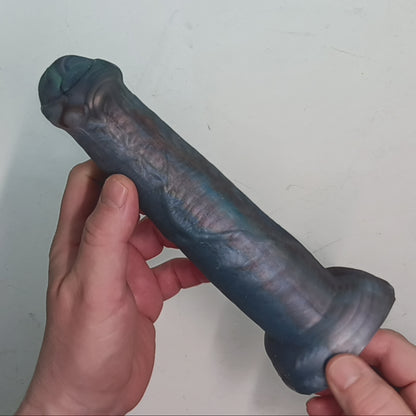 Grey Blue Shimmer Unique B.J. Suction Dildo