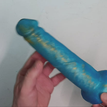 Blue and Gold Unique B.J. Suction DIldo