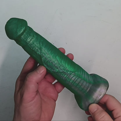 Green Silver Shimmer Unique B.J. Suction Dildo