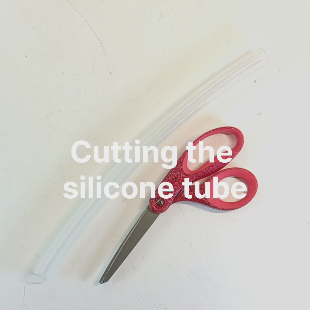 short video showing how to cut the silicone tube using a regular pair of scissors.