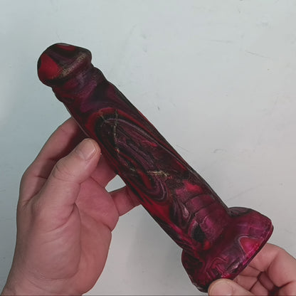 Red, Black, Silver Unique B.J. Suction Dildo