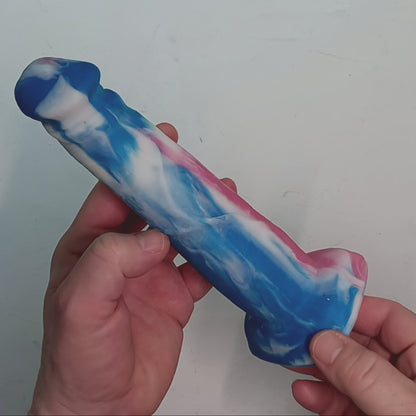 Pink, White, Blue, Trans Pride Unique B.J. Suction Dildo