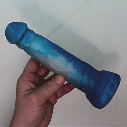 Shimmery Blue and Silver Unique B.J. Suction Dildo