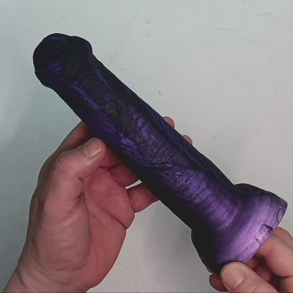 Black and Shimmer Purple Unique B.J. Suction Dildo