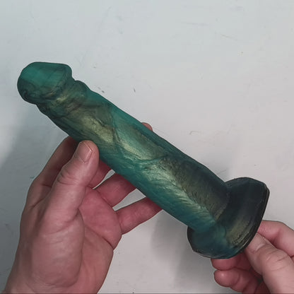 Shimmery Green and Black Unique B.J. Suction Dildo