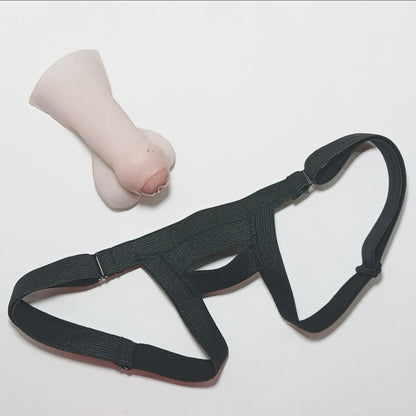 The 3 inch STP ftm silicone prosthetic in Slingshot Harness demo. 